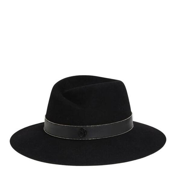 Maison Michel Virginie Leather Effect On Felt Hat in Black S - Picture 1 of 2